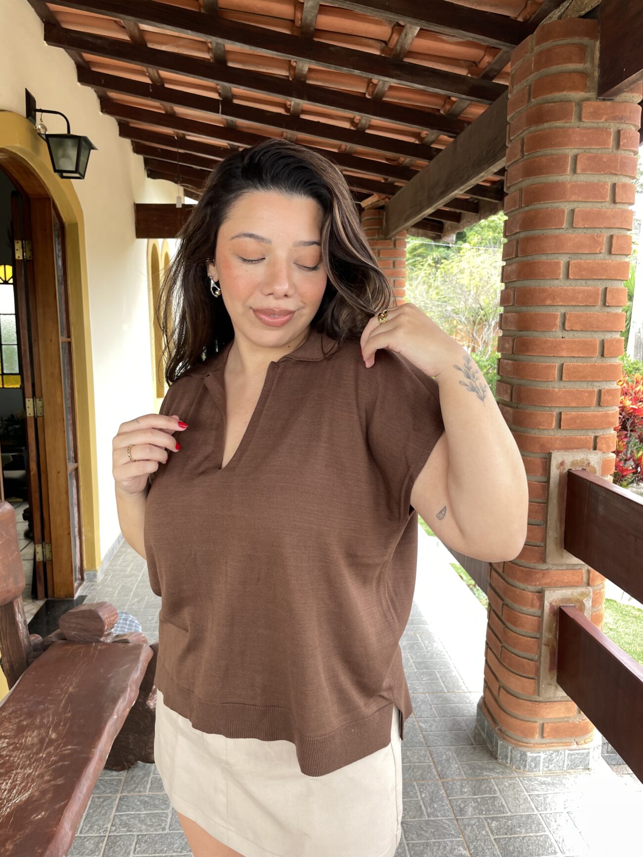 Blusa Polo Flávia - Marrom